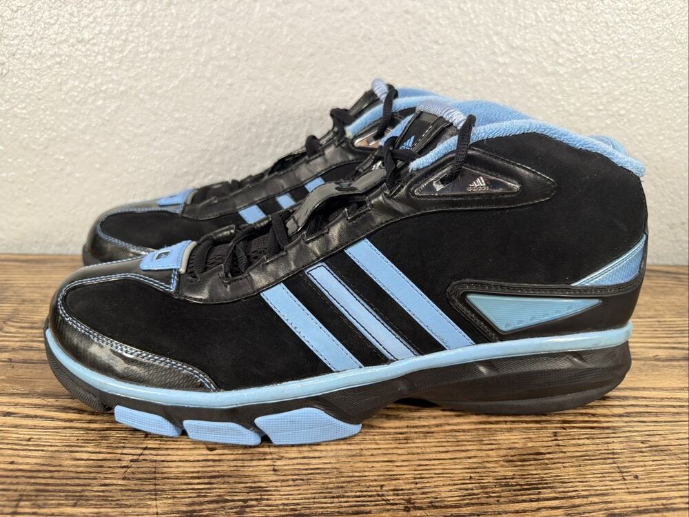 RARE Adidas 2007 Black Suede Blue Stripe Basketball Shoes Men’s Size 13 - 019881